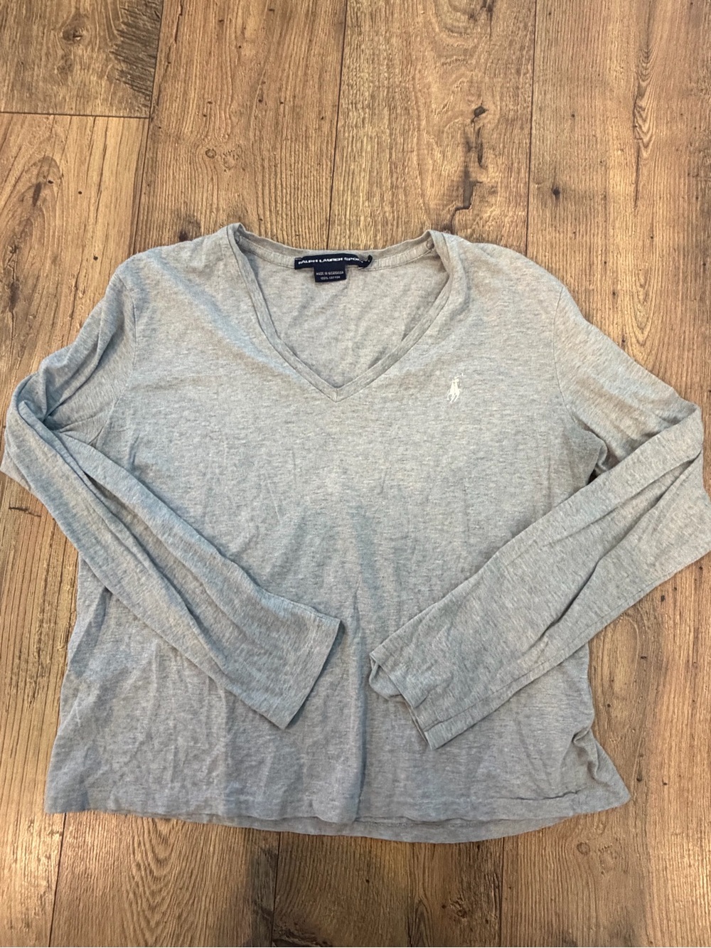 Ralph Lauren Heather Gray V-Neck Long Sleeve Tee